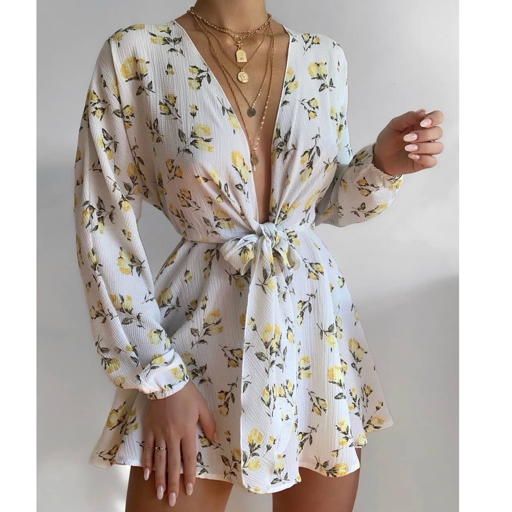Showpo White and Yellow Floral Mini Dress